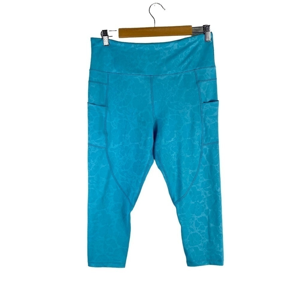 Zyia Active Blue Floral Aqua Paradise Cropped Capri Leggings SZ 14-16